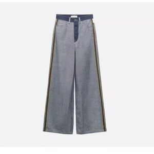 ZARA Inside Out Blue Denim Jeans Size 4 wide Leg High Rise Relaxed Pants  NWT